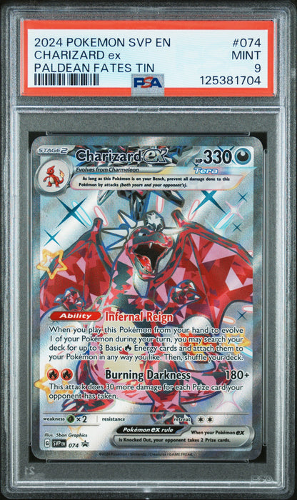 2024 Pokemon Svp En-Sv Black Star Promo 074 Charizard Ex Paldean Fates Tin - PSA 9