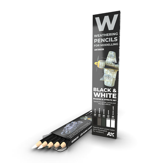 Ak Interactive - Weathering Pencils Sets - Watercolor Pencil Set Black And White