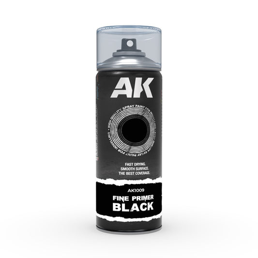 Ak Interactive - Sprays  - Fine Primer Black - Spray 400ml (Includes 2 Nozzles)