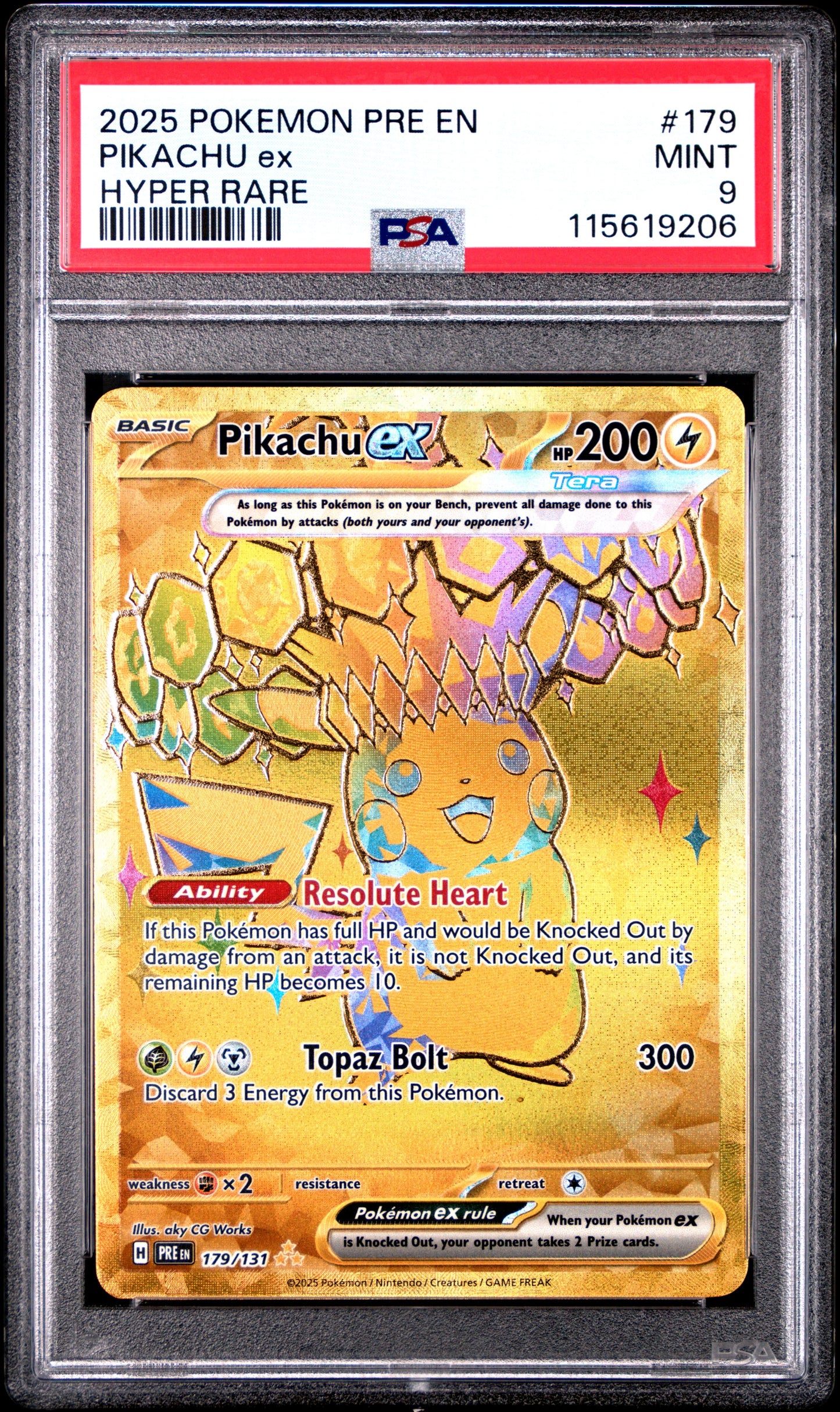 2025 Pokemon Pre En-Prismatic Evolutions 179 Pikachu Ex Hyper Rare - PSA 9