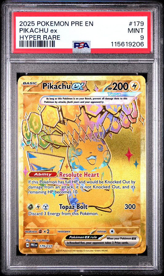2025 Pokemon Pre En-Prismatic Evolutions 179 Pikachu Ex Hyper Rare - PSA 9