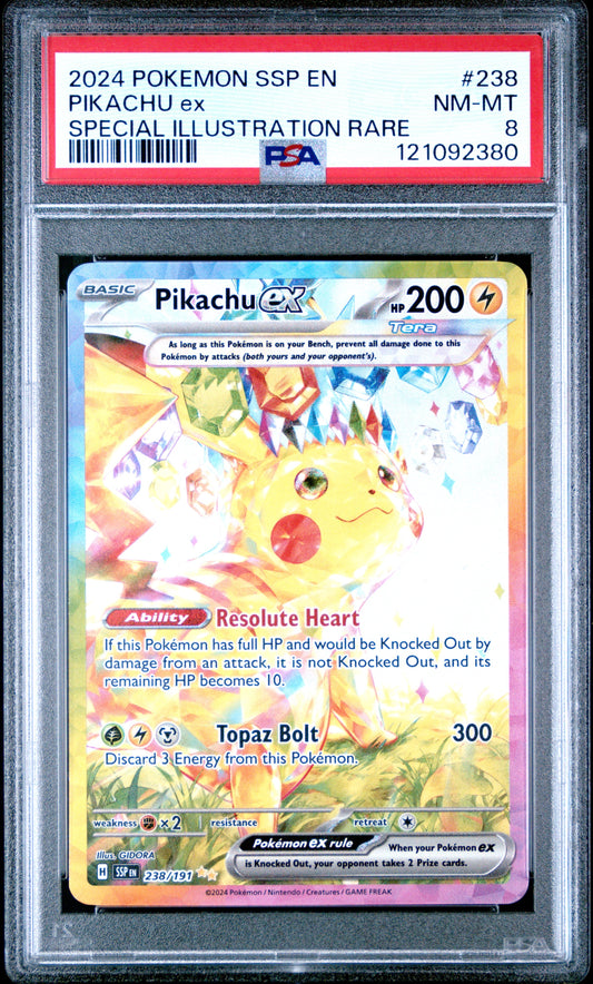 2024 Pokemon Ssp En-Surging Sparks 238 Pikachu Ex Special Illustration Rare - PSA 8