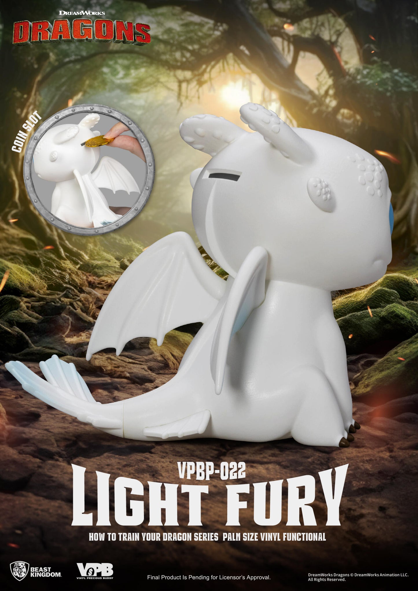 Beast Kingdom Piggy Bank How to Train Your Dragon Palm Size Vinyl Functional Figurine Light Fury