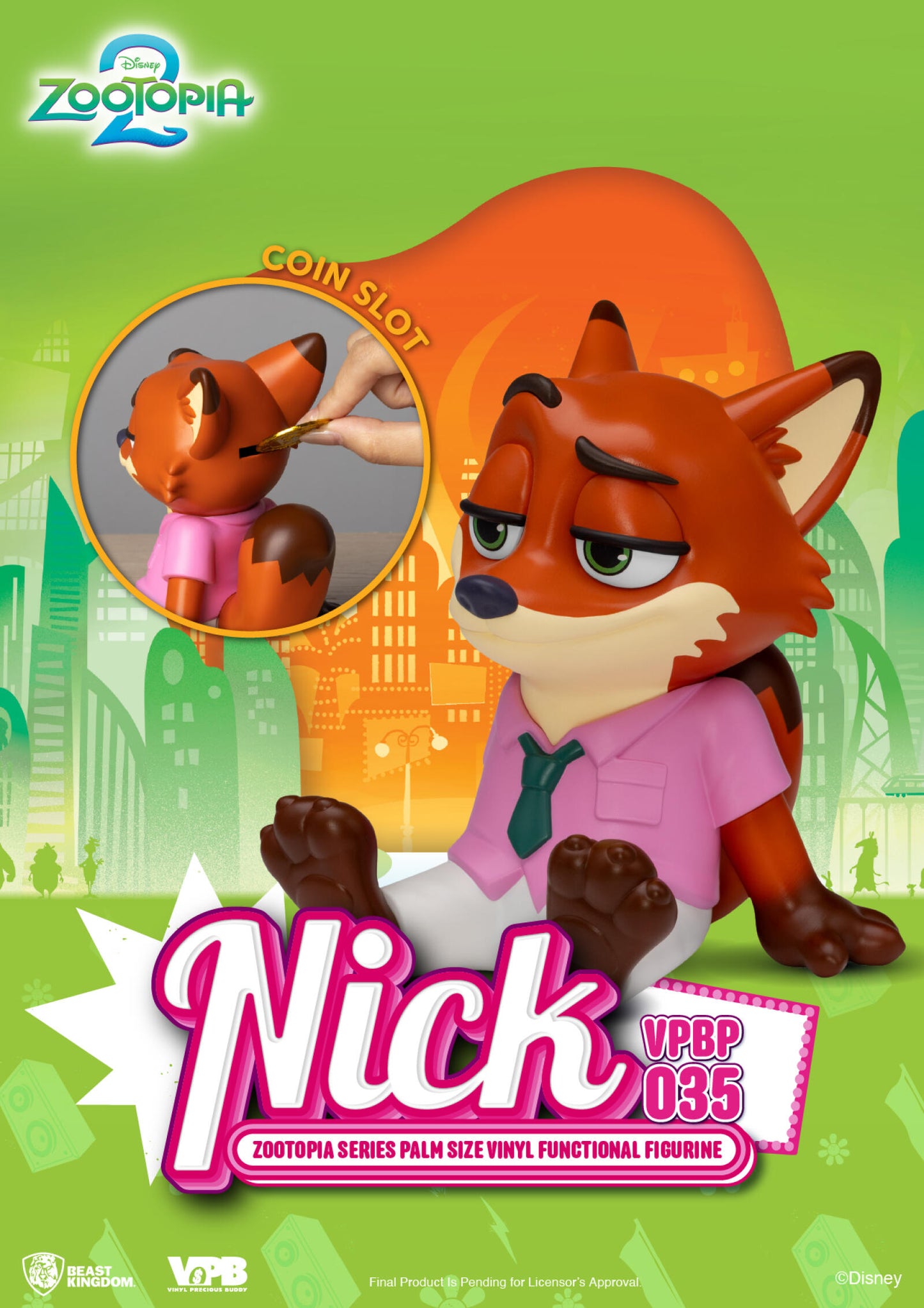 Beast Kingdom Piggy Bank Zootopia Series Palm Size Vinyl Functional Figurine Nick