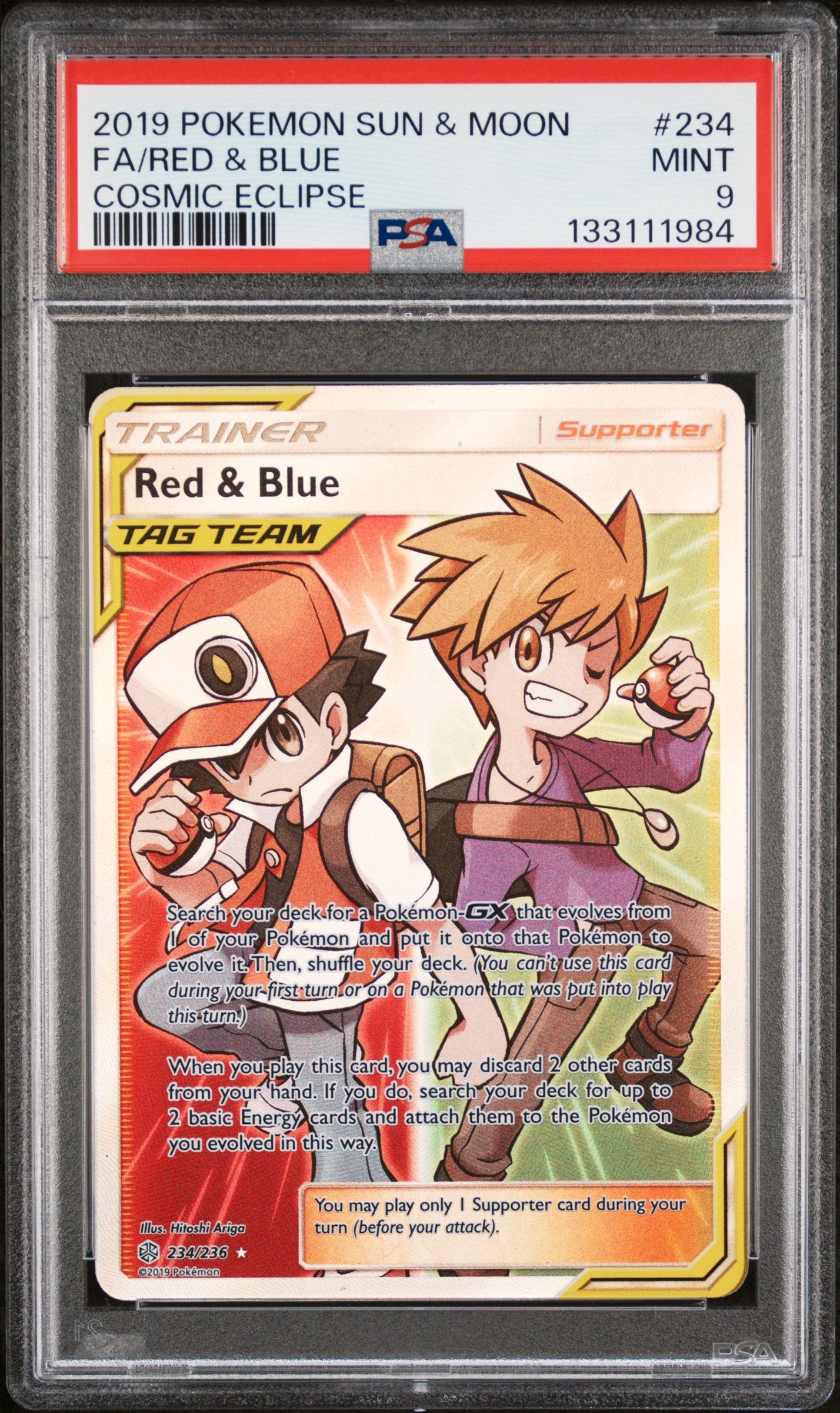 2019 Pokemon Sun & Moon Cosmic Eclipse 234 Fa/Red & Blue Cosmic Eclipse - PSA 9