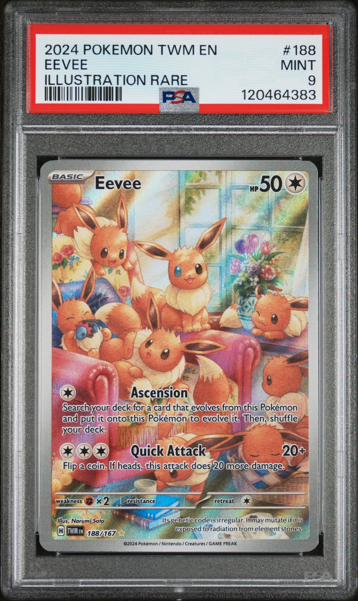 2024 Pokemon Twm En-Twilight Masquerade 188 Eevee Illustration Rare - PSA 9