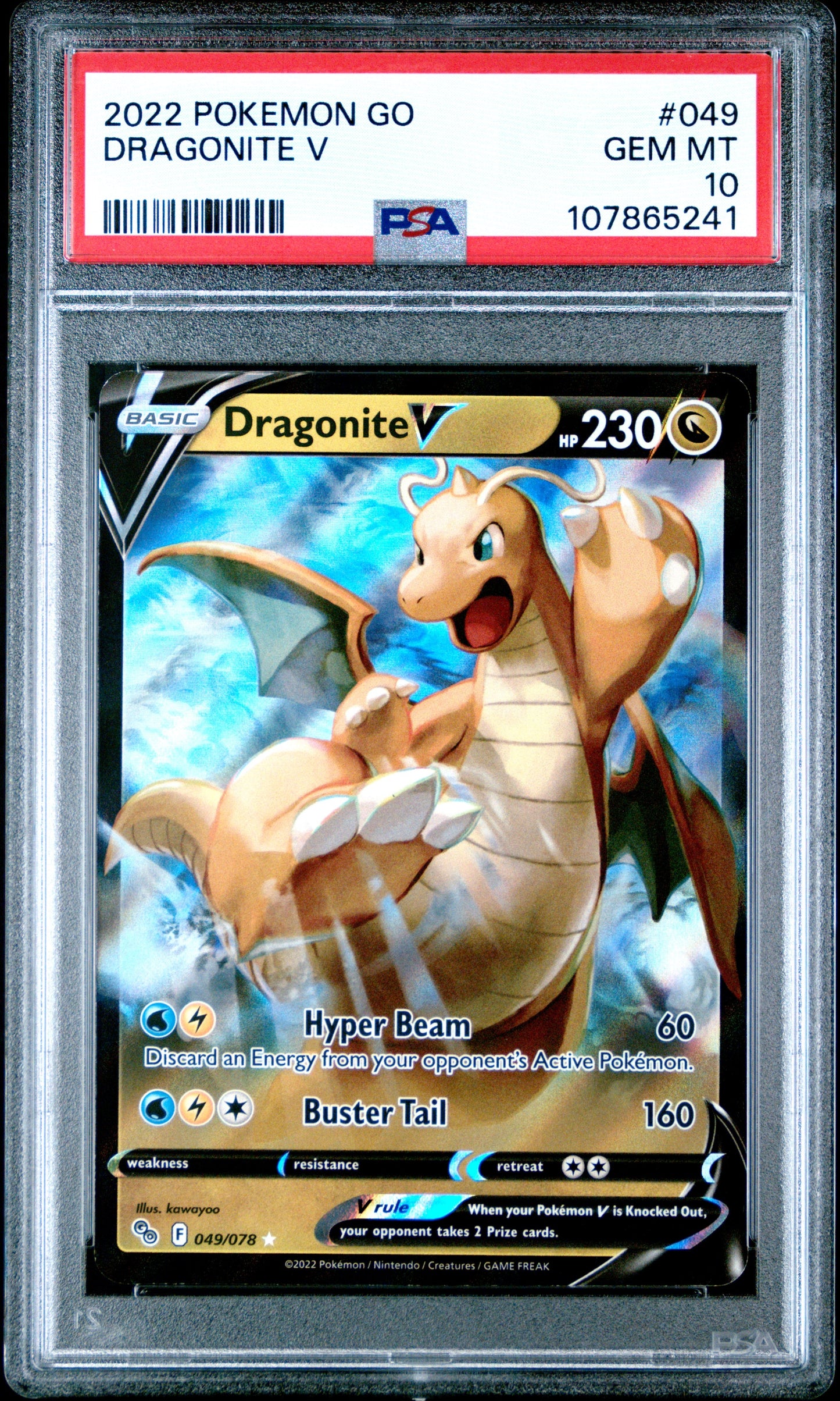 2022 Pokemon Go 049 Dragonite V - PSA 10