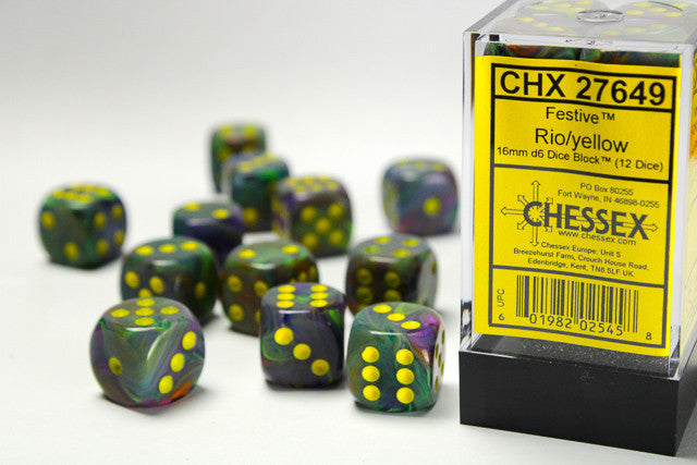 Chessex D6 Festive 16mm d6 Rio/yellow Dice Block (12 dice)