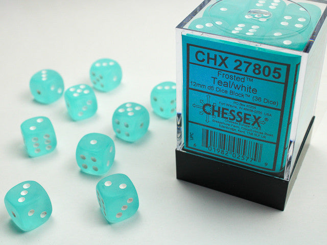 Chessex D6 Frosted 12mm d6 Teal/white Dice Block (36 dice)