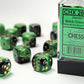 Chessex D6 Gemini 16mm d6 Black-Green/gold Dice Block (12 dice)
