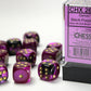 Chessex D6 Gemini 16mm d6 Black-Purple/gold Dice Block (12 dice)