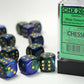 Chessex D6 Gemini 16mm d6 Blue-Green/gold Dice Block (12 dice)