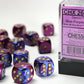 Chessex D6 Gemini 16mm d6 Blue-Purple/gold Dice Block (12 dice)