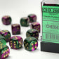 Chessex D6 Gemini 16mm d6 Green-Purple/gold Dice Block (12 dice)