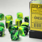 Chessex D6 Gemini 16mm d6 Green-Yellow/silver Dice Block (12 dice)