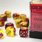 Chessex D6 Gemini 16mm d6 Red-Yellow/silver Dice Block (12 dice)