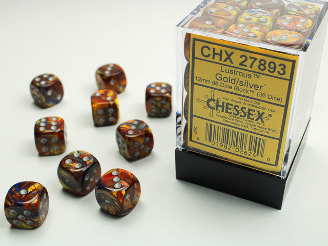 Chessex D6 Lustrous 12mm d6 Gold/silver Dice Block (36 dice)