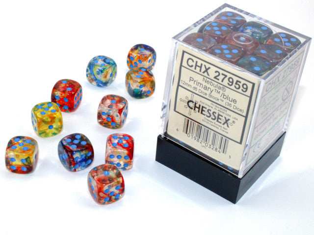 Chessex D6 DiceNebula 12mm d6 Primary/blue Luminary Dice Block (36 dice)