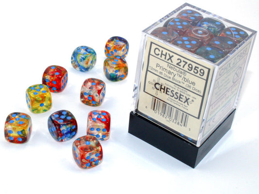 Chessex D6 DiceNebula 12mm d6 Primary/blue Luminary Dice Block (36 dice)