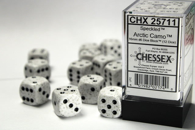 Chessex D6 Speckled 16mm d6 Arctic Camo Dice Block (12 dice)