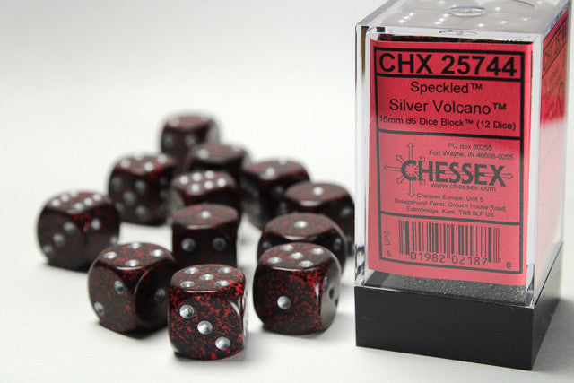 Chessex D6 Speckled 16mm d6 Silver Volcano Dice Block (12 dice)