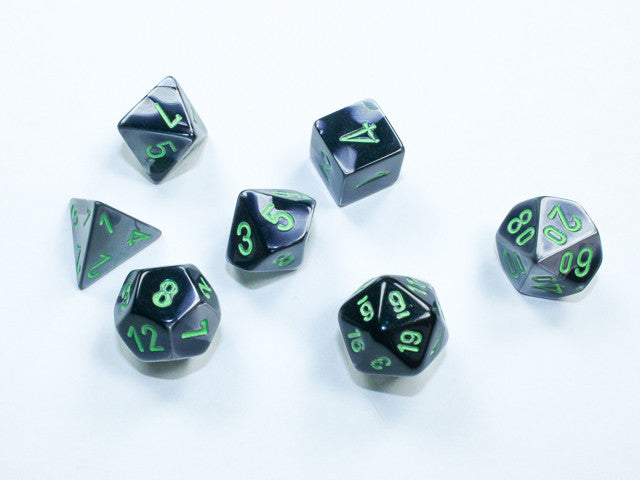 Chessex D7-Die Set Gemini Mini-Polyhedral Black-Grey/green