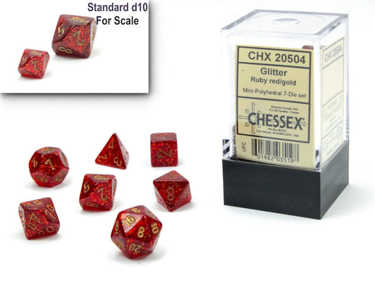 Chessex D7-Die Set Glitter Mini-Polyhedral Ruby Red/gold