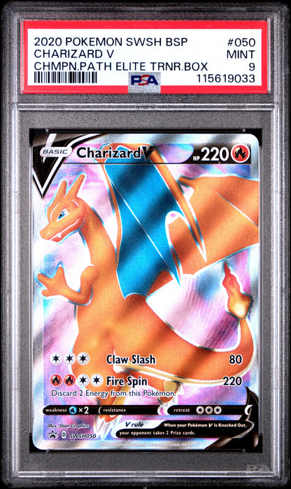 2020 Pokemon Swsh Black Star Promo 050 Charizard V Chmpn.Path Elite Trnr.Box - PSA 9