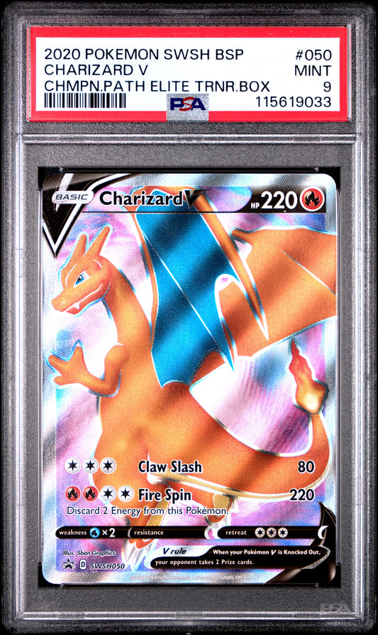 2020 Pokemon Swsh Black Star Promo 050 Charizard V Chmpn.Path Elite Trnr.Box - PSA 9
