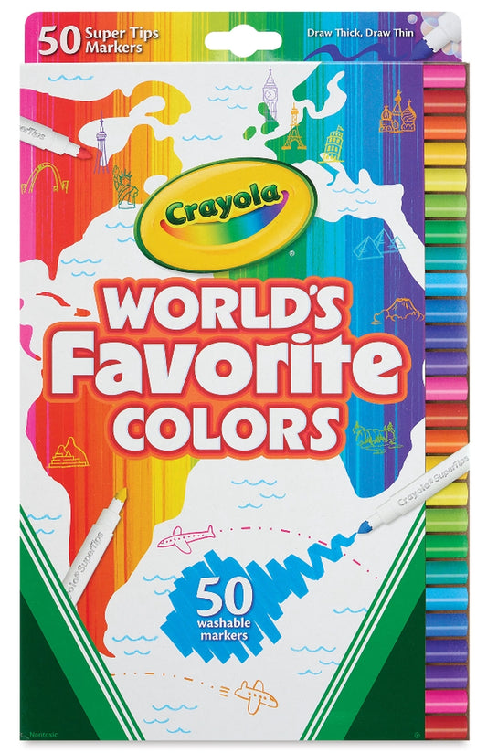 Crayola Washable Supertips World’s Favorite Colors, 50 Count