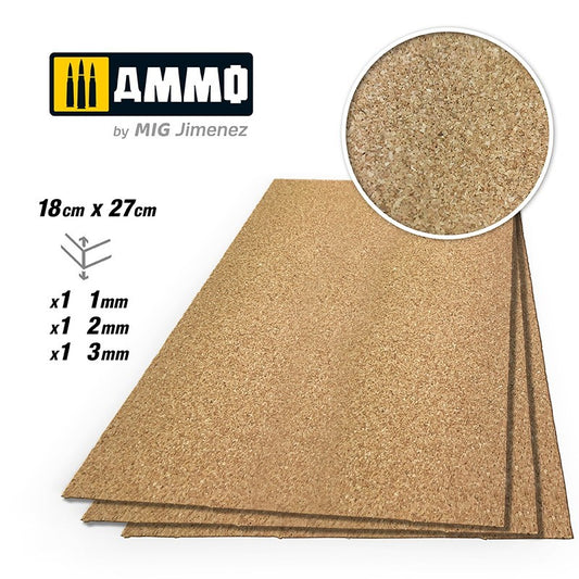 Ammo by MIG - Create Cork - Fine Grain Mix (1Mm; 2Mm And 3Mm) – 1 Pc. Each Size