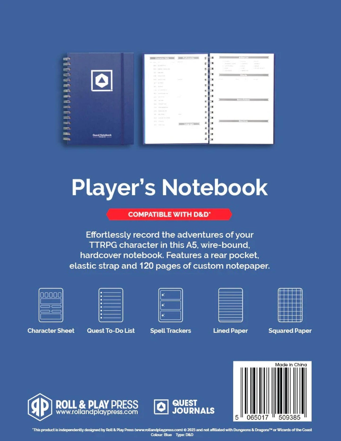 D&D Character Quest Notebook - Heroic Blue