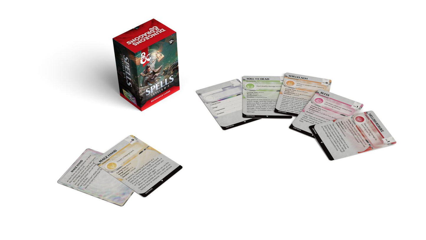 D&D Dungeons & Dragons Reference Cards Spells Levels 0-1