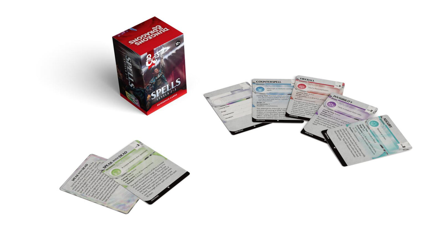 D&D Dungeons & Dragons Reference Cards Spells Levels 2-3