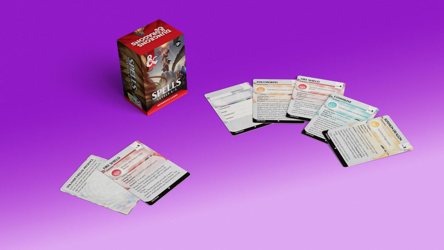 D&D Dungeons & Dragons Reference Cards Spells Levels 4-5