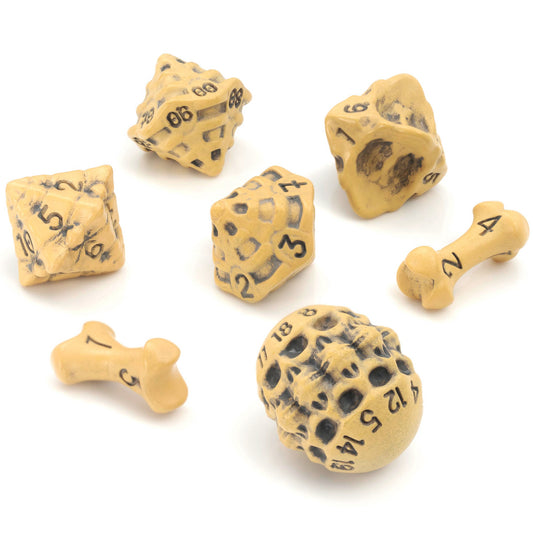 D7-Die Set Dice Skull & Bone Full 7 Dice Set - Ancient Bone Yellow