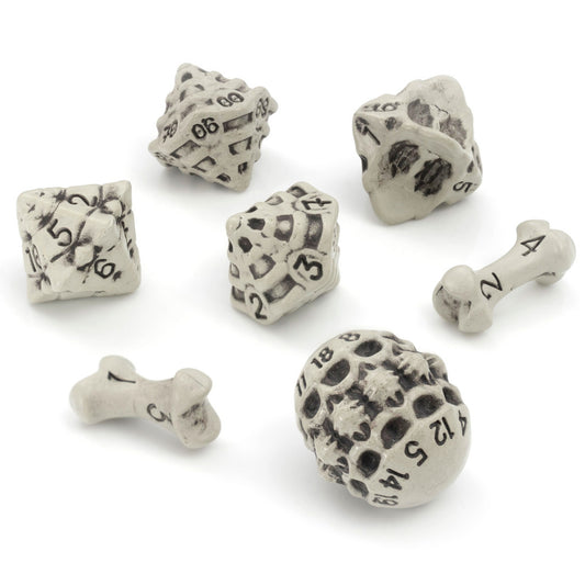 D7-Die Set Dice Skull & Bone Full 7 Dice Set - Cleaned Bone White