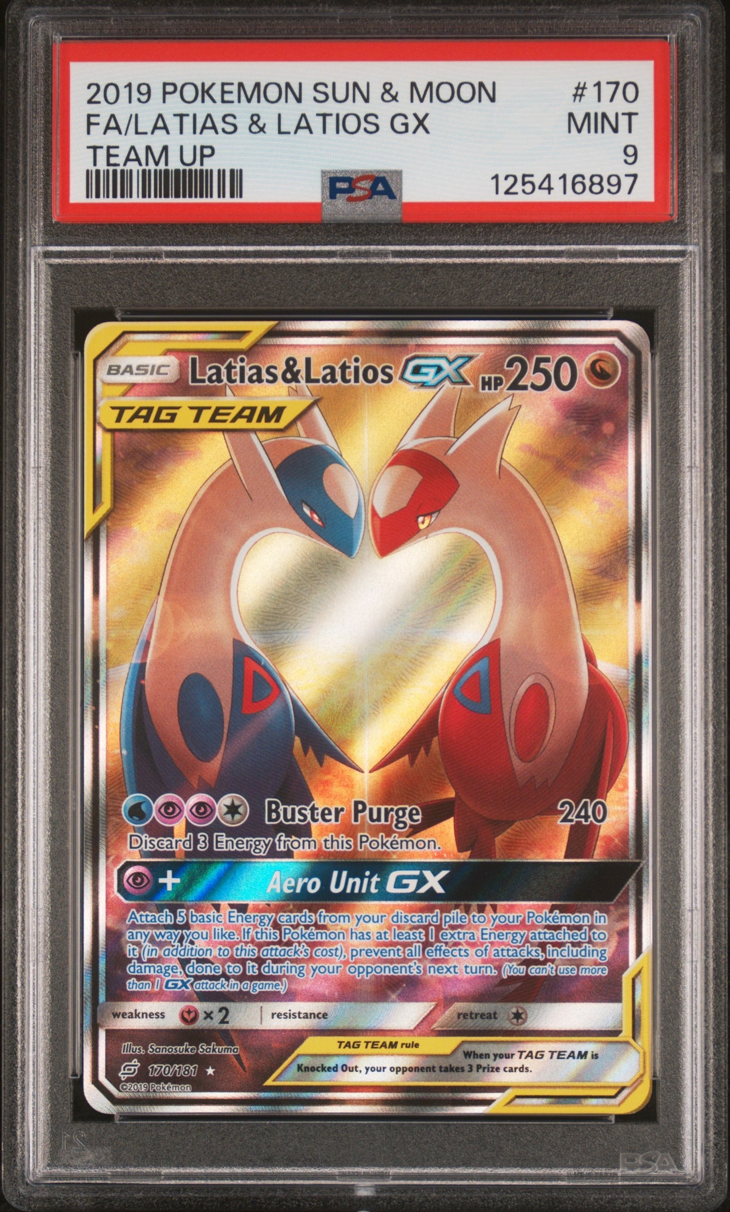 2019 Pokemon Sun & Moon Team Up 170 Latias & Latios Gx - PSA 9