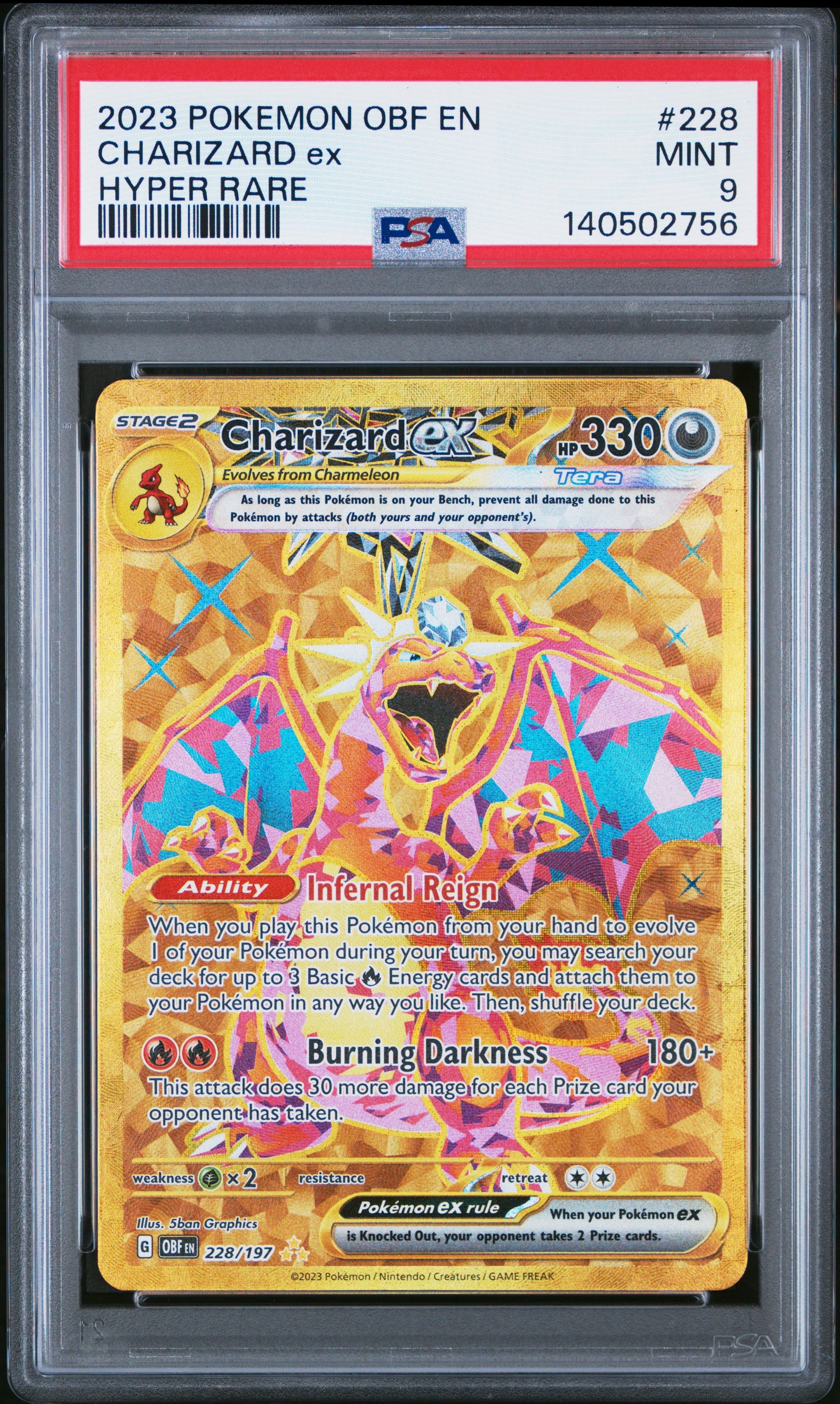 2023 Pokemon Obf En-Obsidian Flames 228 Charizard Ex Hyper Rare - PSA 9