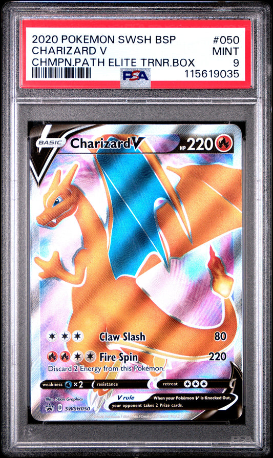 2020 Pokemon Swsh Black Star Promo 050 Charizard V Chmpn.Path Elite Trnr.Box - PSA 9