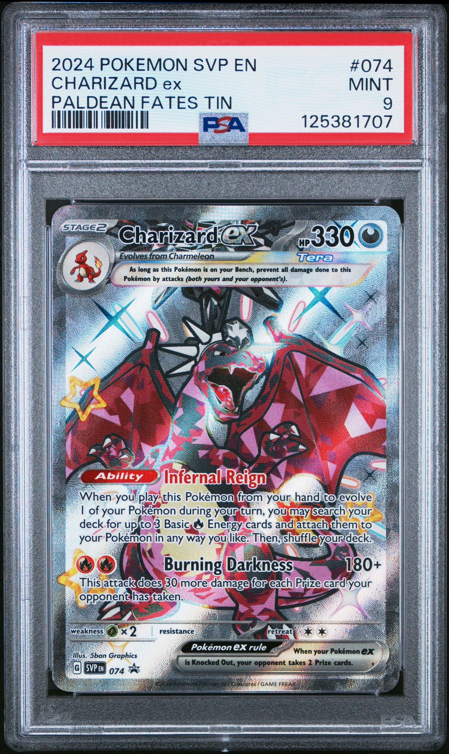 2024 Pokemon Svp En-Sv Black Star Promo 074 Charizard Ex Paldean Fates Tin - PSA 9