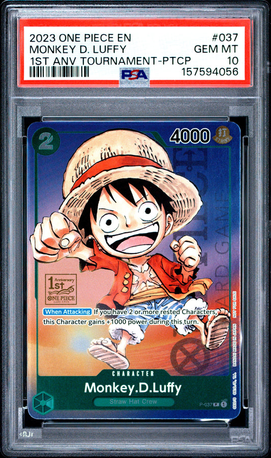 2023 One Piece Promos 037 Monkey D. Luffy 1St Anv Tournament-Ptcp - PSA 10