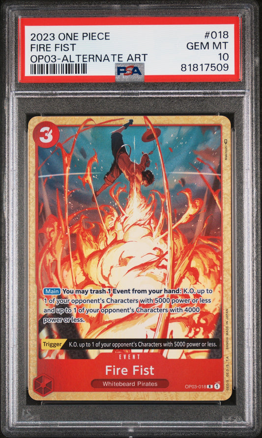 2023 One Piece Op03-Pillars Of Strength 018 Fire Fist Alternate Art - PSA 10
