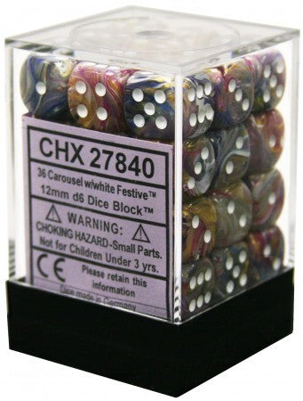 Chessex D6 Festive 12mm d6 Carousel/white Dice Block (36 dice)