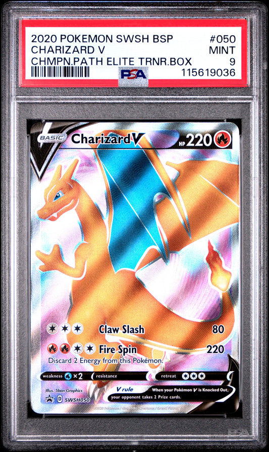 2020 Pokemon Swsh Black Star Promo 050 Charizard V Chmpn.Path Elite Trnr.Box - PSA 9