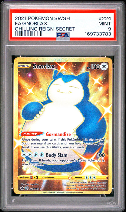 2021 Pokemon Sword & Shield Chilling Reign 224 Fa/Snorlax Chilling Reign-Secret - PSA 9