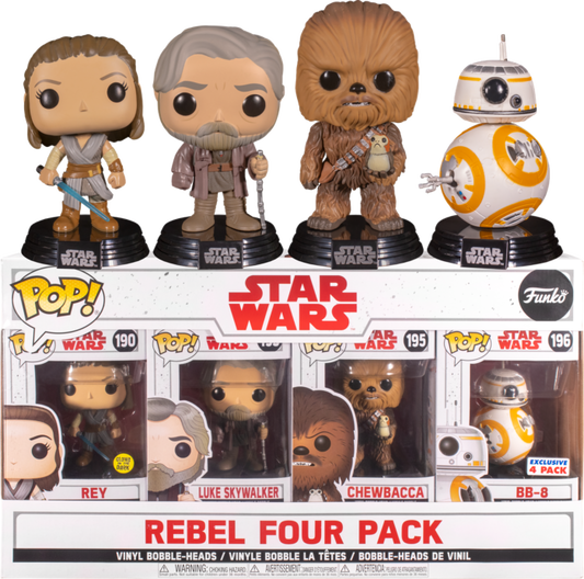 Star Wars Episode VIII: The Last Jedi - BB-8, Luke Skywalker, Chewbacca & Rey Glow in the Dark Rebel Pop! Vinyl Figure 4-Pack