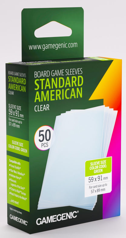 Gamegenic Board Game Card Sleeves - Standard American Clear (59mm x 91mm) (50 Sleeves Per Pack)