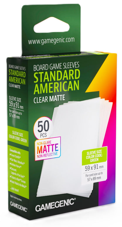 Gamegenic Board Game Card Sleeves - Standard American Clear Matte (59mm x 91mm) (50 Sleeves Per Pack)