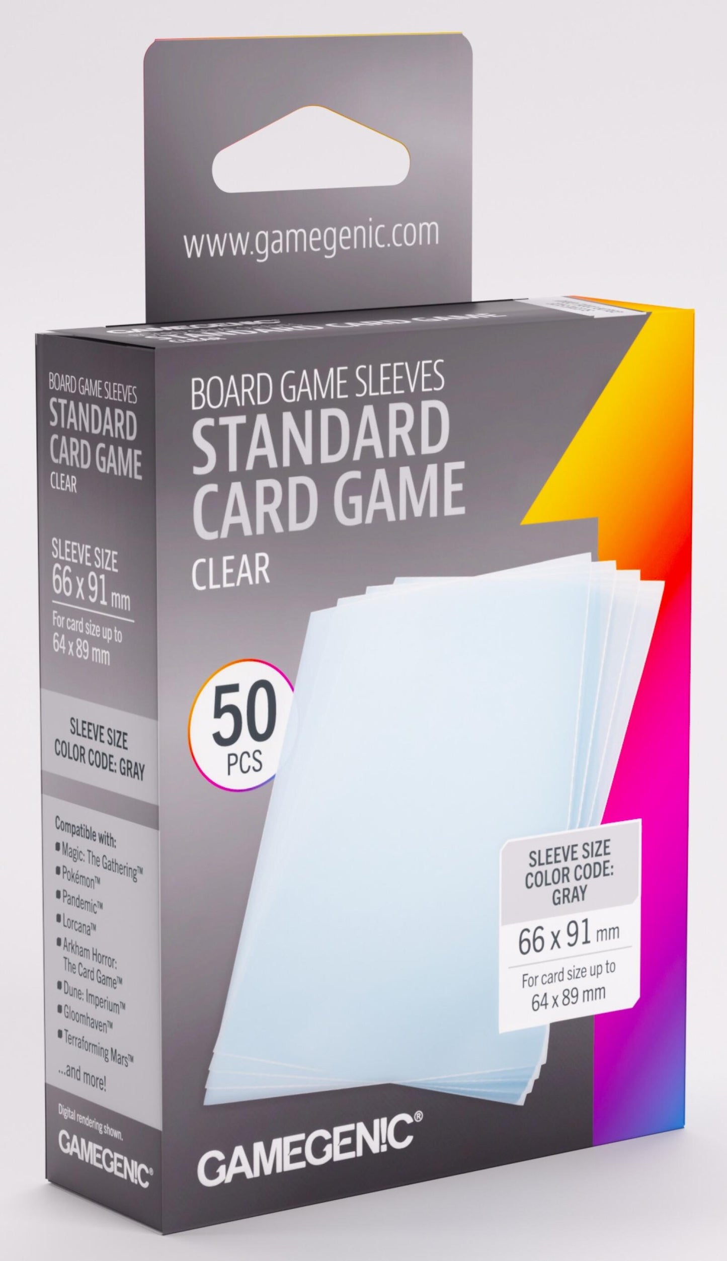 Gamegenic Board Game Card Sleeves - Standard Card Game Clear (66mm x 91mm) (50 Sleeves Per Pack)
